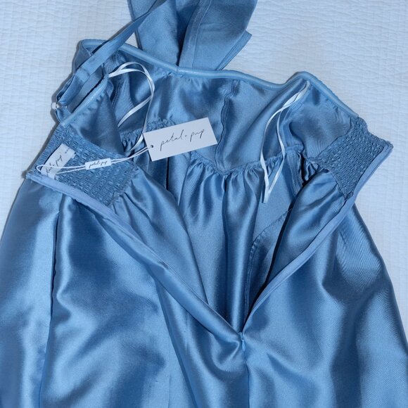 NWT Petal & Pup Betina Bow Satin Maxi Dress Blue Formal Wedding Guest Nordstrom - Picture 9 of 16